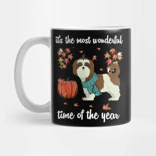 Shih Tzu Dog Autumn Fall Most Wonderful Time Maple Gift Mug